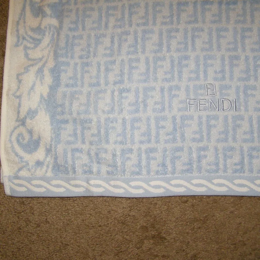 NEW FENDI Bath Towel 100% Cotton Light Blue Zucca in Box Giftable